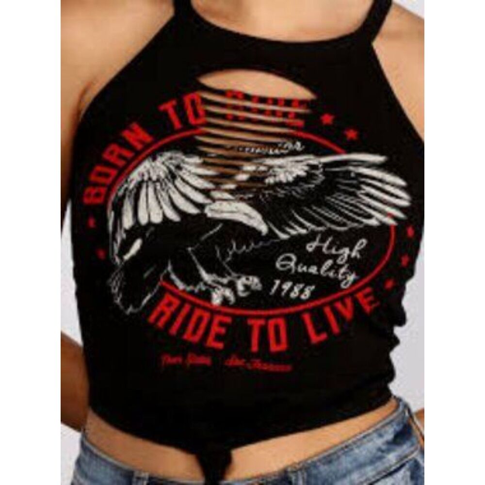 Windsor "Born to Ride" Eagle Graphic Halter Top
